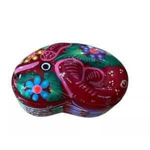 Disney Parks Hand painted In Mexico Whale Trinket Ceramic Box Pink 4”